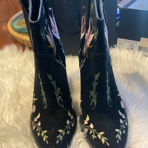 ASH Black Suede Embroidered Western Boots 8.5 - Picture 2 of 4